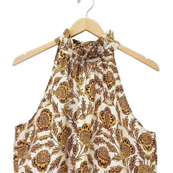 NWT Nicole Miller Linen Blend Blouse Retro Floral Print Brown Cream Size Small - Picture 4 of 11